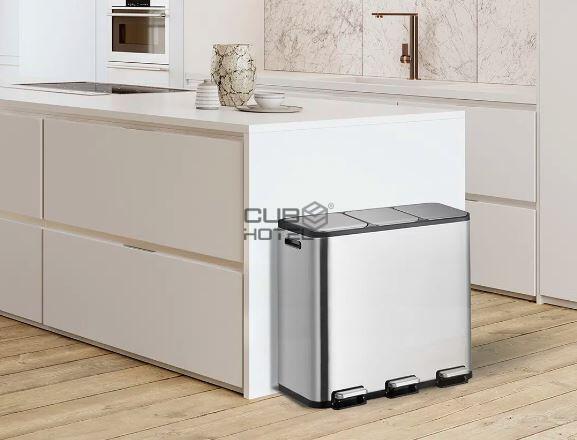 Papelera con Pedal 15+15+15L Acero Inoxidable EKO EcoCasa Splitted
